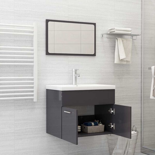 vidaXL 2 Piece Bathroom Furniture Set High Gloss Grey Engineered Wood