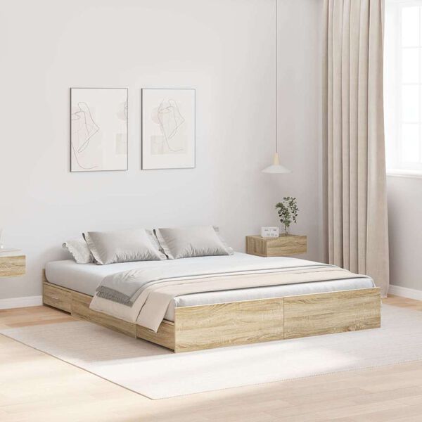 vidaXL Storage Bed Frame Sonoma Oak 140 x 200 cm Engineered Wood