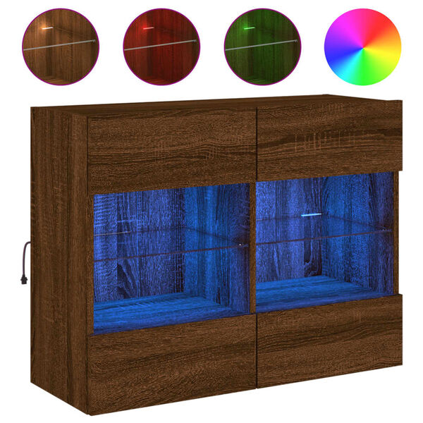 vidaXL TV Wall Cabinet with LED Lights Brown Oak 78.5x30x60.5 cm