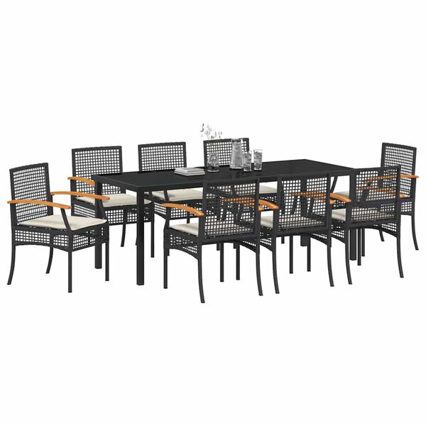 vidaXL Garden Dining Set 9 pcs Black Poly Rattan