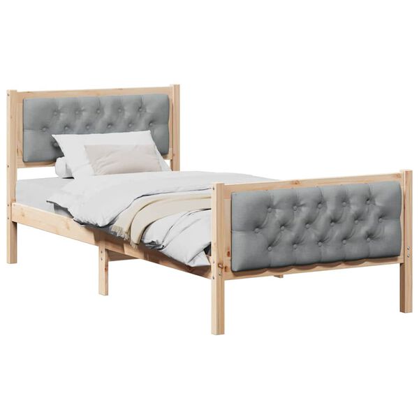 vidaXL Bed Frame with Headboard Light Grey 90 x 200 cm Solid Pine Wood