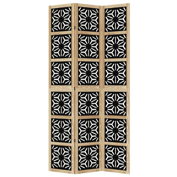 vidaXL Room Divider 3 Panels Brown and Black Solid Wood Paulownia