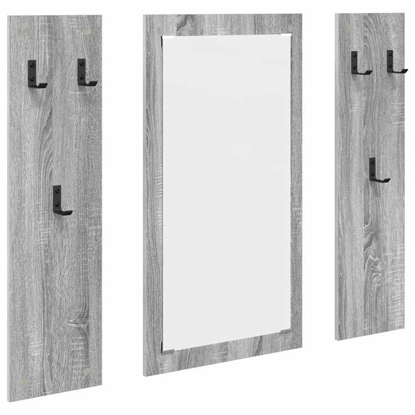 vidaXL Wall-Mounted Coat Rack with Mirror Grey Sonoma 96 x 1.5 x 90 cm