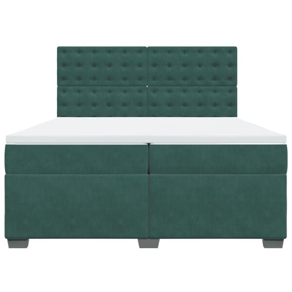 vidaXL Box Spring Bed with Mattress Dark Green 200x200 cm Velvet