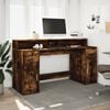 vidaXL Desk with LED Lights Smoked Oak 160x55x91 cm Engineered Wood