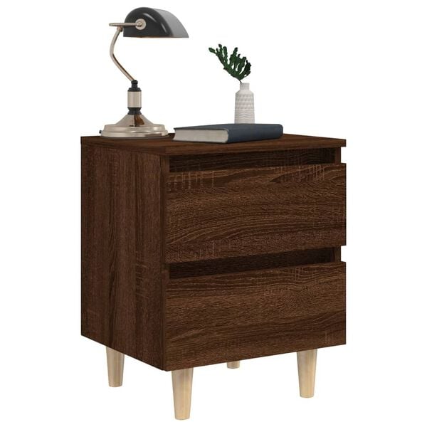 vidaXL Bed Cabinet with Solid Wood Legs Brown Oak 40x35x50 cm
