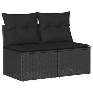 vidaXL 2 Piece Garden Sofa Set with Cushions Black Poly Rattan Acacia