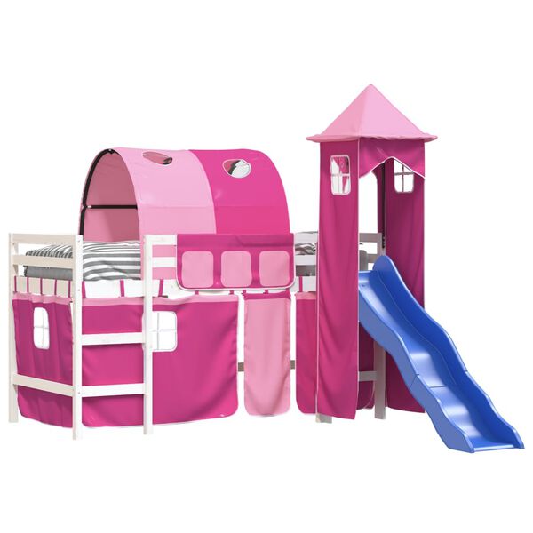 vidaXL Kids' Loft Bed with Tower without Mattress Pink 90x200 cm