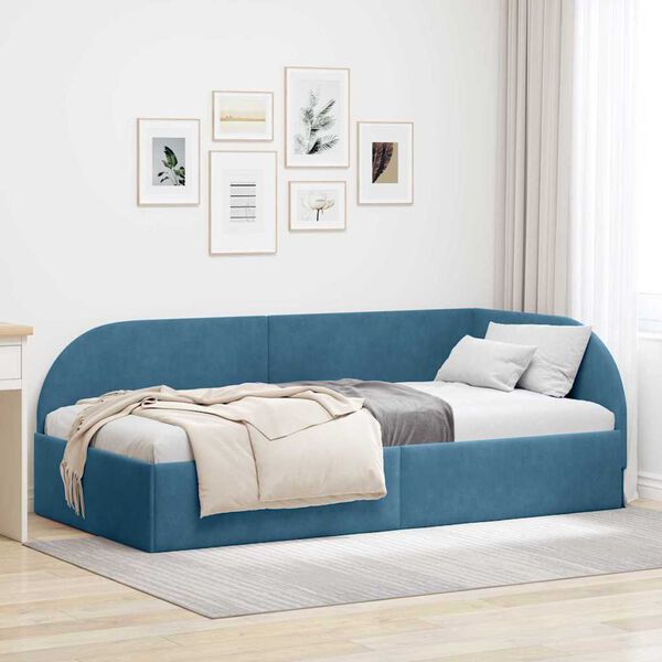 vidaXL Corner Bed Frame with Headboard Blue 90 cm x 190 cm Velvet