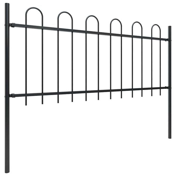vidaXL Garden Fence with Hoop Top Steel 892.5x80 cm Black