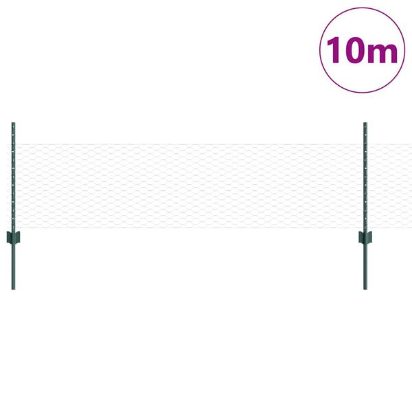 vidaXL Fence with Post Green 0.5 x 10 m Steel and PVC