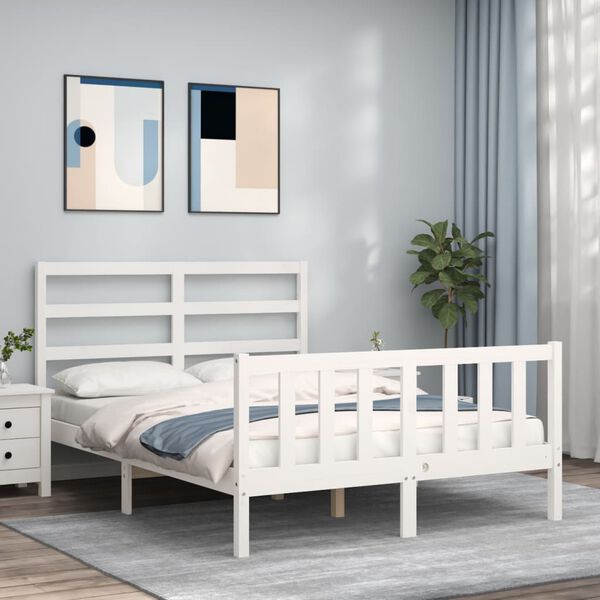 vidaXL Bed Frame without Mattress White Small Double Solid Wood Pine