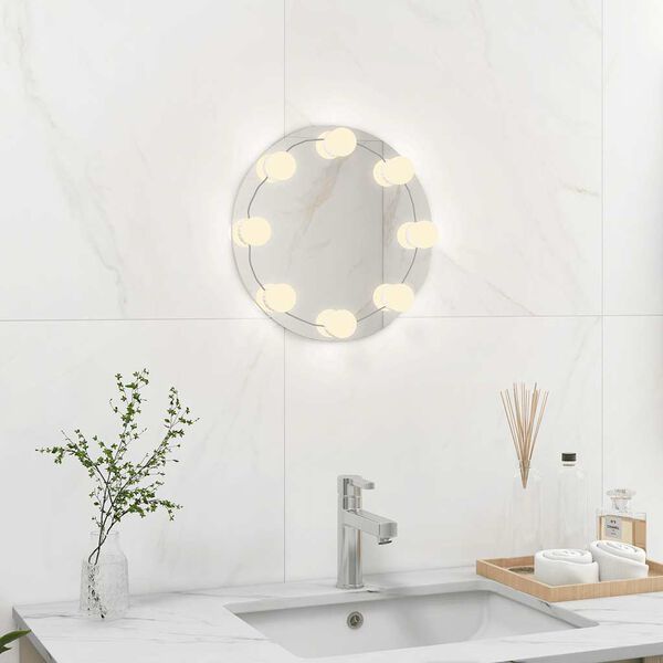 vidaXL Wall Frameless Mirror with LED Lights Round Glass