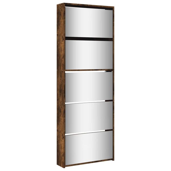 vidaXL Shoe Cabinet with Mirror 5-Layer Smoked Oak 63x17x169.5 cm