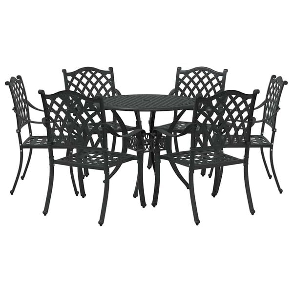 vidaXL Garden Dining Set 7 pcs Black Aluminium
