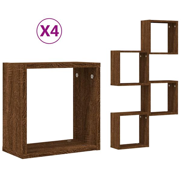 vidaXL Wall Cube Shelves 4 pcs Brown Oak 30x15x30 cm