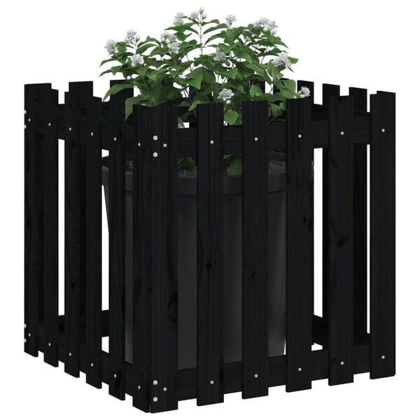 vidaXL Garden Planter with Fence Design Black 60x60x60 cm Solid Wood Pine