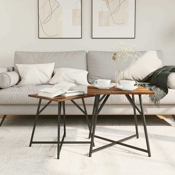 vidaXL Side Table Set 2 pcs Smoked oak and Black 50 x 50 x 50 cm