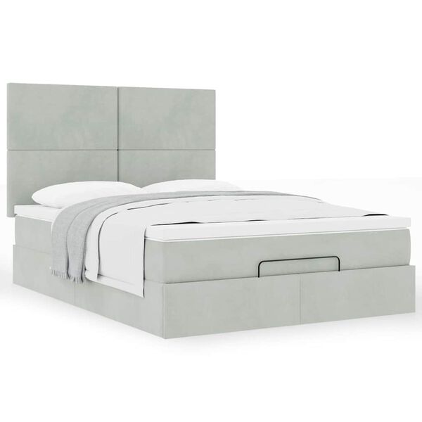 vidaXL Ottoman Bed with Mattresses Light Grey 140x200cm Velvet