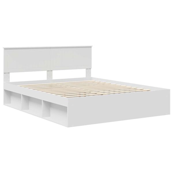 vidaXL Bed Frame with Headboard White 160 x 200 cm Solid Pine Wood