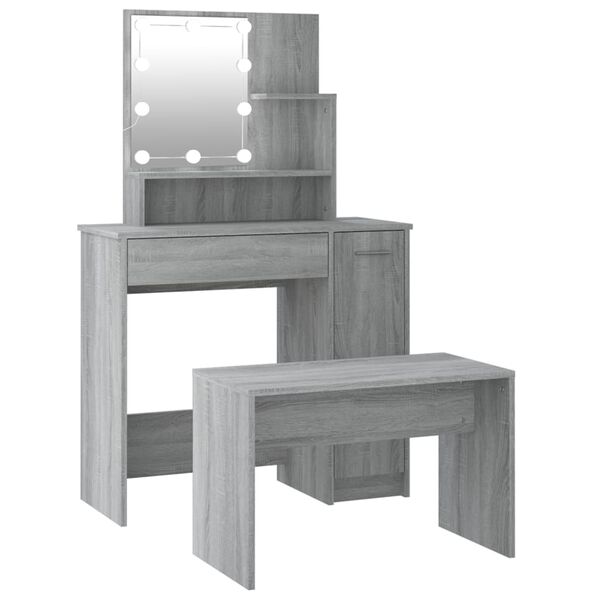 vidaXL Dressing Table Set with LED Grey Sonoma Engineered Wood