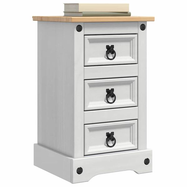 vidaXL Bedside Table Corona White 35 x 32.5 x 58 cm Solid Pine Wood