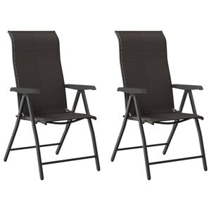 vidaXL Folding Garden Chairs 2 pcs Black Coffee Poly Rattan