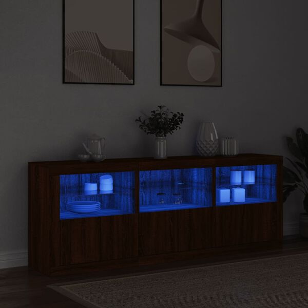 vidaXL Sideboard with LED Lights Brown Oak 181.5x37x67 cm