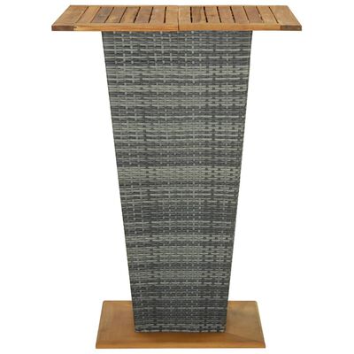 vidaXL Bar Table Grey 80x80x110 cm Poly Rattan and Solid Acacia Wood