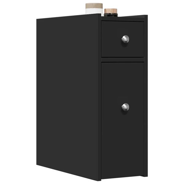 vidaXL Narrow Bathroom Cupboard with Wheels Black Engineered Wood