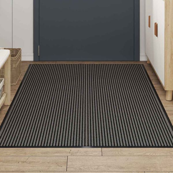 vidaXL Doormat Stripe Black and Grey 115x200 cm