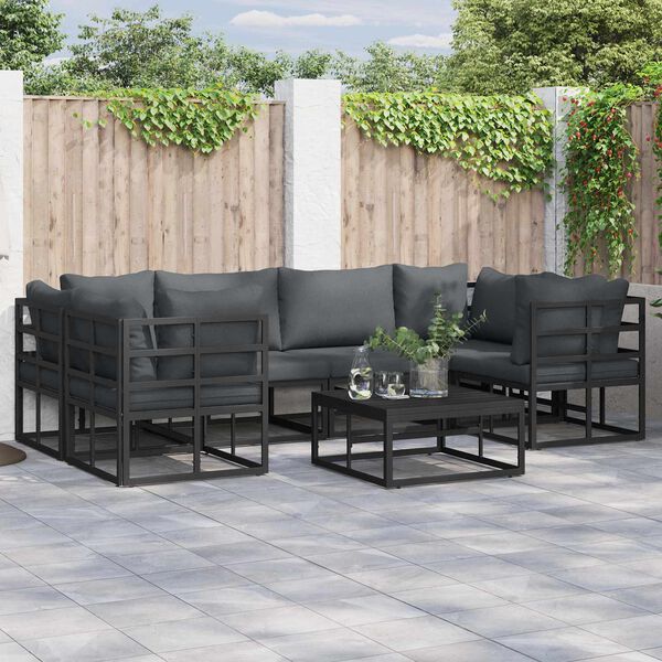 vidaXL Garden Sofa Set with Cushion 7 pcs Black Aluminium