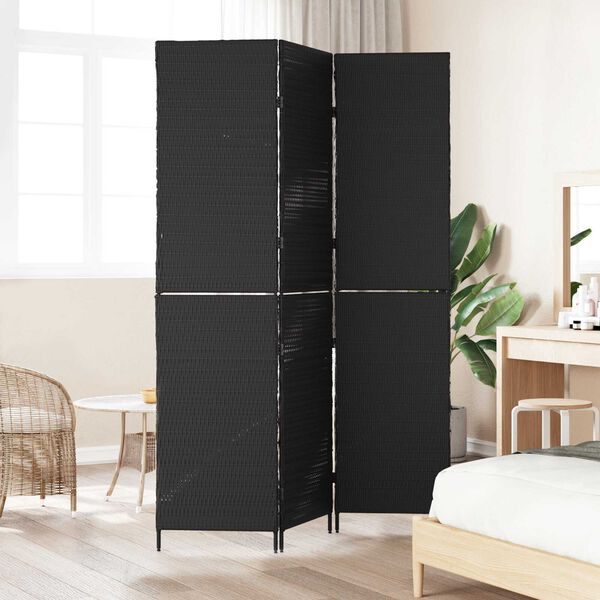 vidaXL Room Divider Folding Manual Black 146 x 180 cm Poly Rattan
