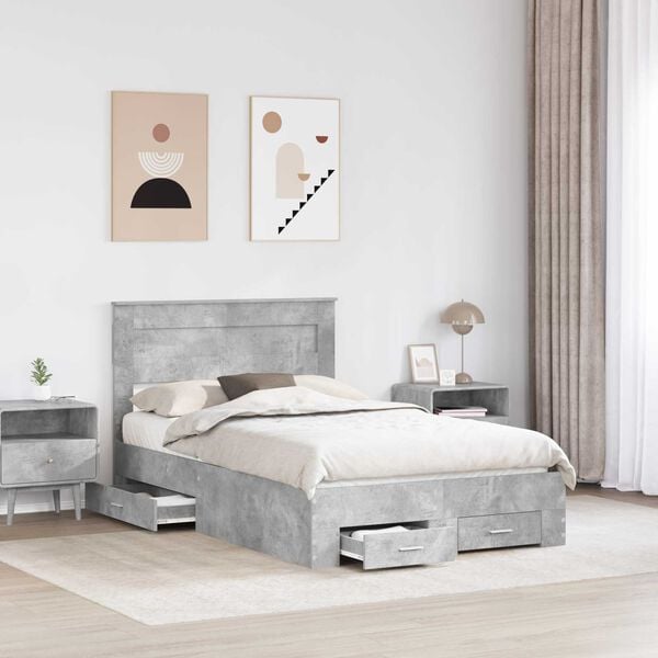 vidaXL Bed Frame Concrete Grey 135 x 190 cm Engineered Wood