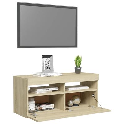 vidaXL TV Cabinet with LED Lights Sonoma Oak 90x35x40 cm