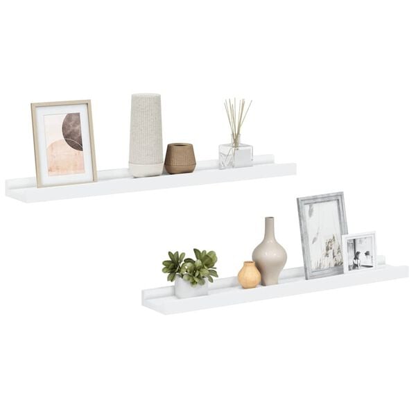 vidaXL Picture Frame Ledge Shelves 2 pcs White 60x9x3 cm MDF