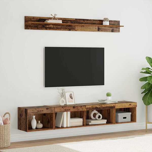 vidaXL TV Wall Cabinet Set with LED 5 pcs Old Wood Engineered Wood