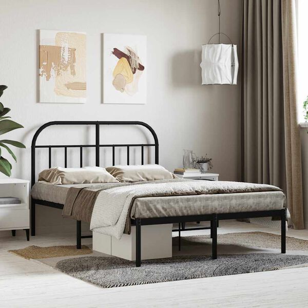 vidaXL Metal Bed Frame without Mattress with Headboard Black 120x200cm