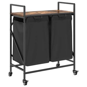vidaXL Laundry Basket 2 Compartments with Wheels Smoked Oak