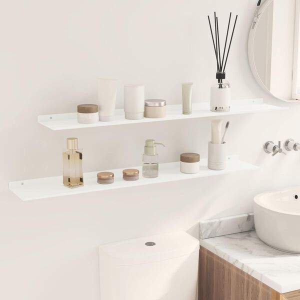 vidaXL Floating Shelf Wall-mounted 2 pcs White 100 x 18 x 2.5 cm Steel