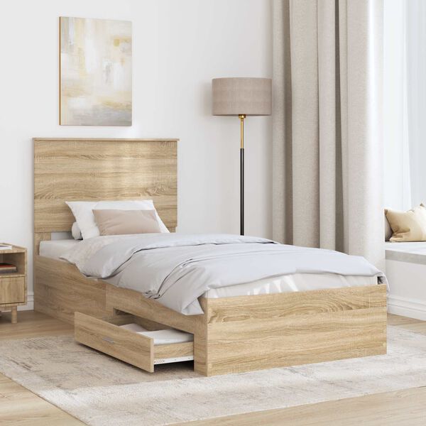 vidaXL Bed Frame with Headboard Sonoma Oak 90 x 190 cm Engineered Wood