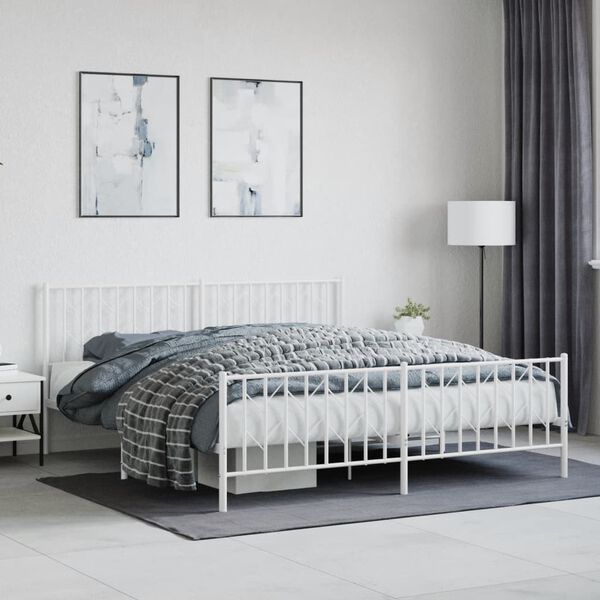 vidaXL Metal Bed Frame without Mattress with Footboard&nbsp;White 183x213cm