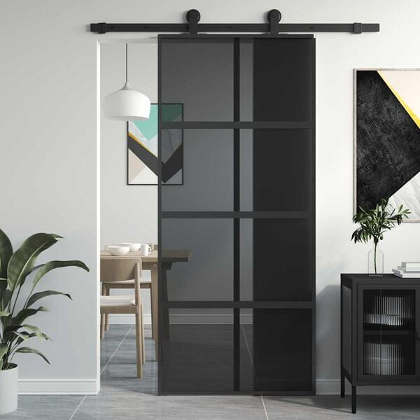vidaXL Sliding Door Black 90x205 cm Tempered Glass and Aluminium
