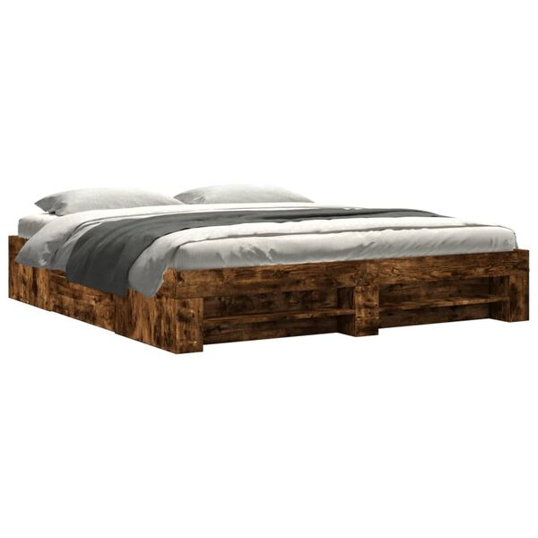 vidaXL Bed Frame without Mattress Smoked Oak 180x200 cm Super King Engineered Wood