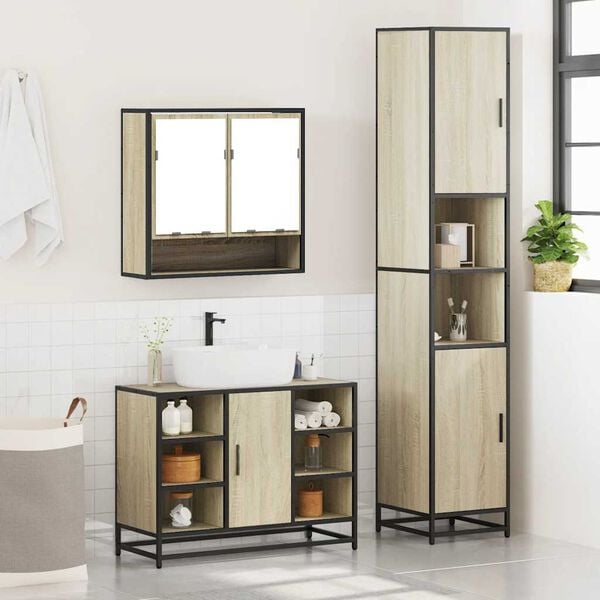 vidaXL 3 Piece Bathroom Furniture Set Sonoma Oak Engineered Wood