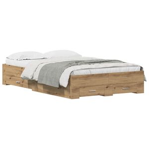 vidaXL Bed Frame with Drawer Artisan Oak 120 x 200 cm Engineered Wood