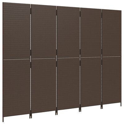 vidaXL Room Divider 5 Panels Brown Poly Rattan