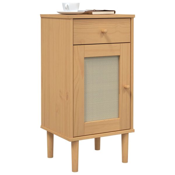 vidaXL Bedside Cabinet SENJA Rattan Look Brown 40x35x80 cm Solid Wood Pine