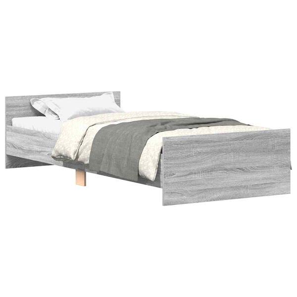 vidaXL Bed Frame without Mattress Grey Sonoma 75x190 cm Small Single Engineered Wood