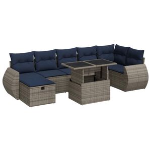 vidaXL 8 Piece Garden Sofa Set with Cushions Grey Poly Rattan Acacia